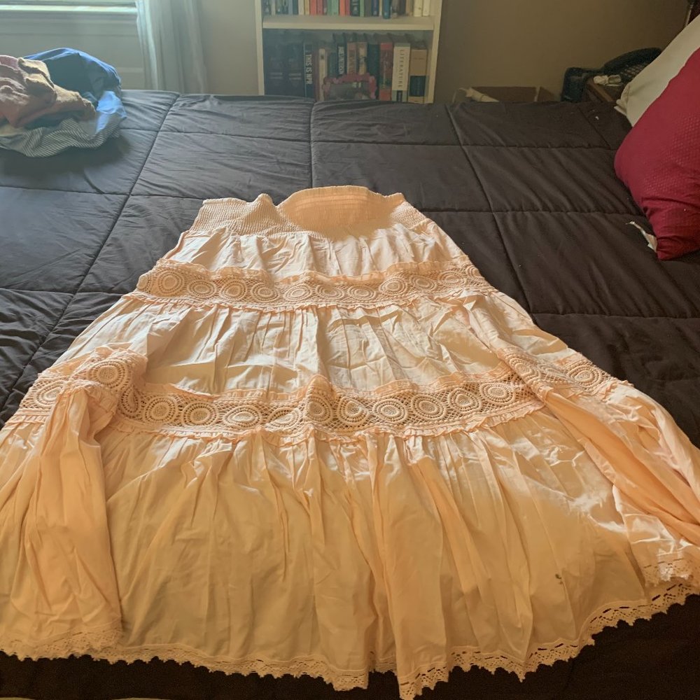 Peach/Light Pink Tiered Maxi Skirt